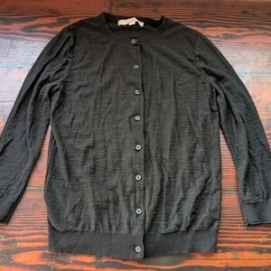 LOFT 100% Cotton Black Button-Front Cardigan (Size XS)